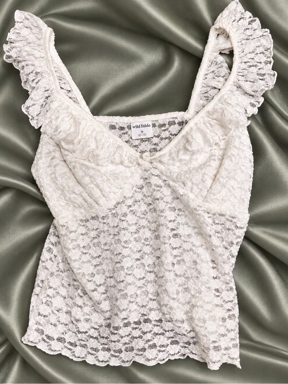 Wild Fable White Lace Ruffle Tank Top Y2K Romantic Coquette M